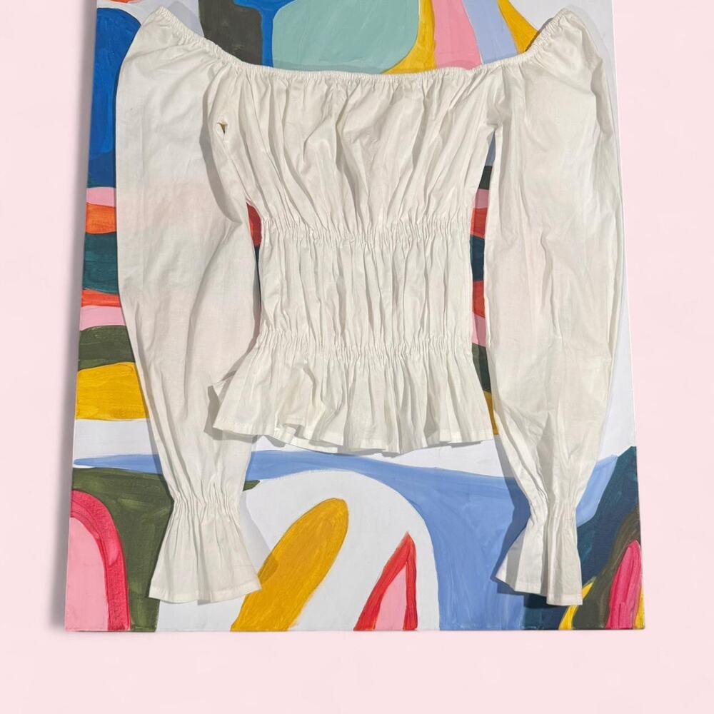 White Peasant Blouse Cottagecore Milkmaid Tiered Puff Sleeve Festival Angelcore